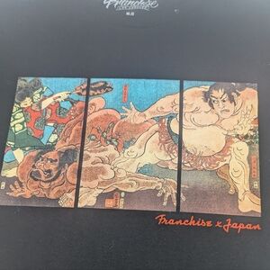Franchise x Japan Black Tee Shirt With Artistic Sumo Wrestlers Size Medium